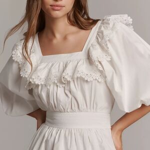Anthropologie White Lace Trim Blouse